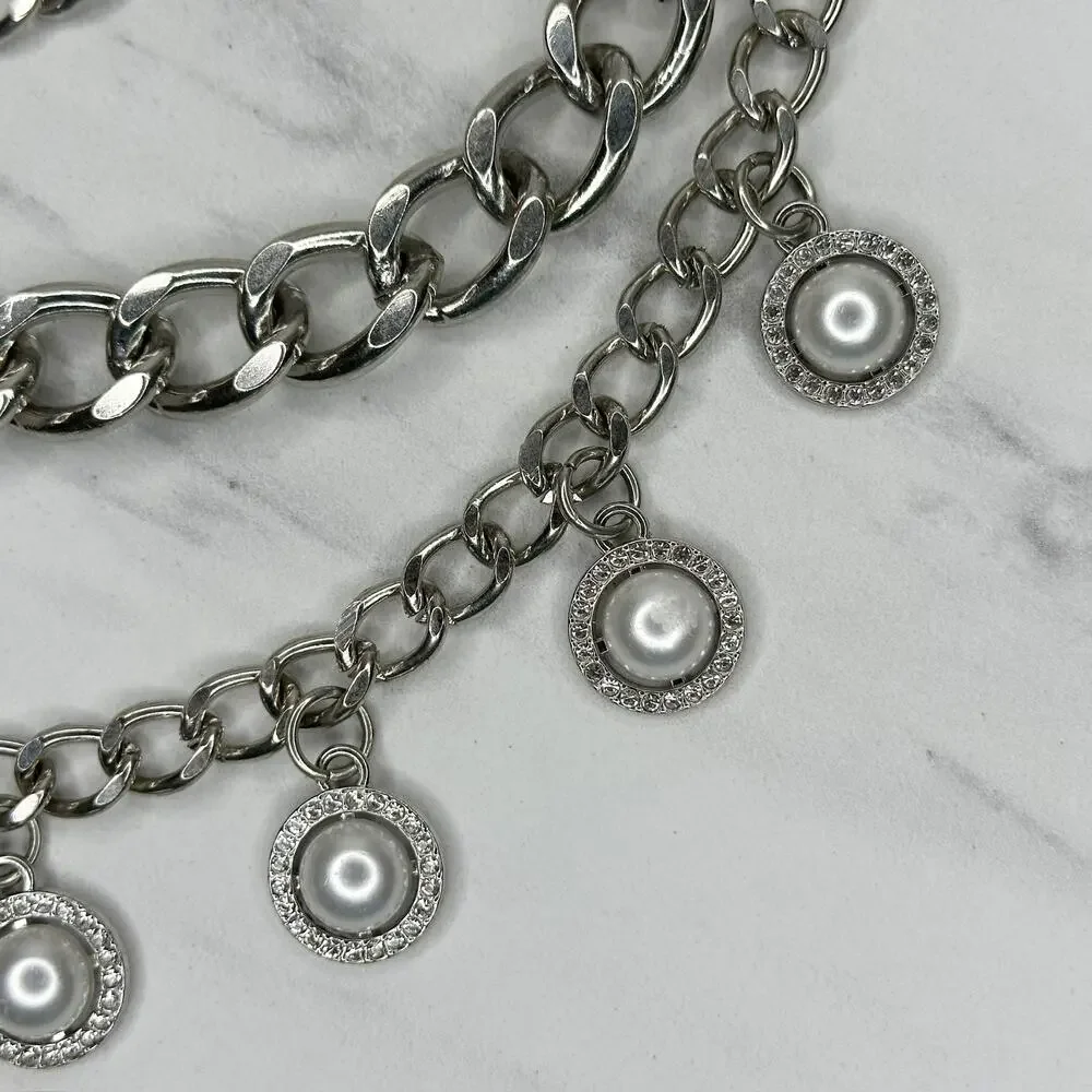 Steve Madden Rhinestone Faux Pearl Chain Belt OS ✨